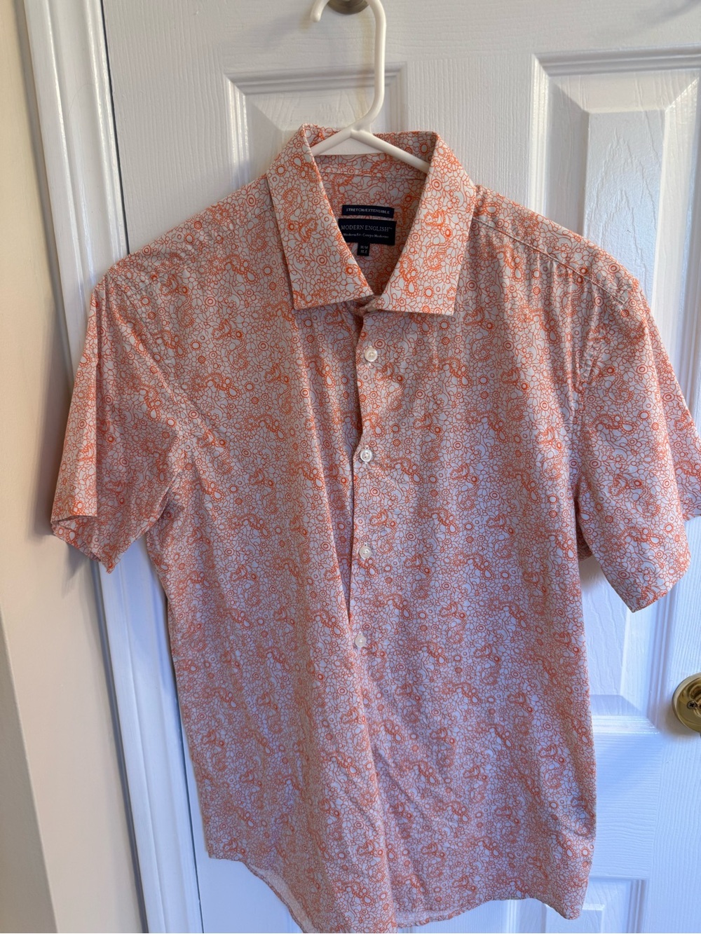 Modern English Orange Pattern Short-Sleeve Button-Up Shirt